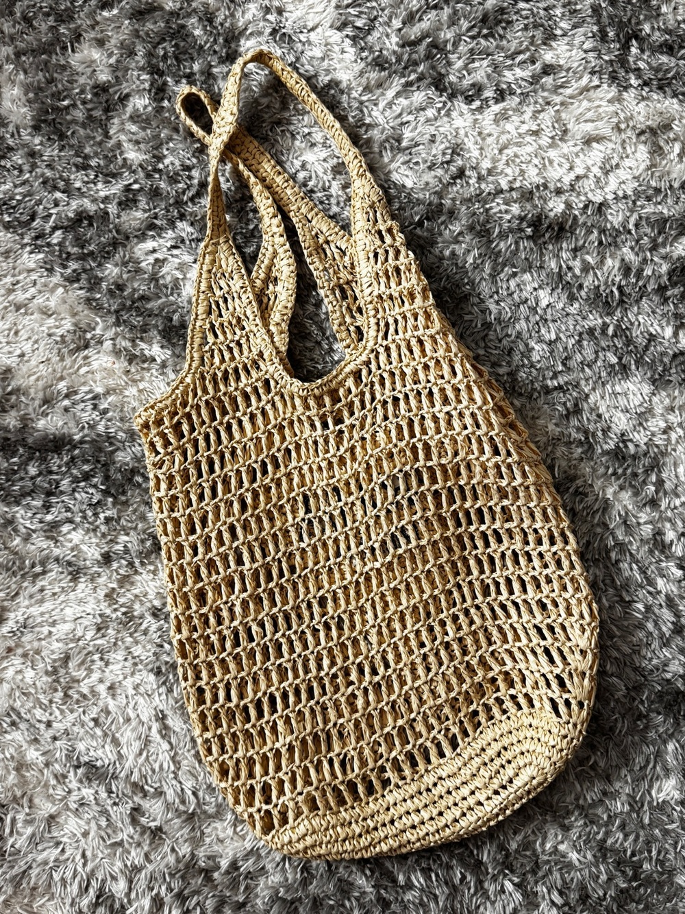 Beige Crochet Tote with Black Logo - Picture 2 of 3